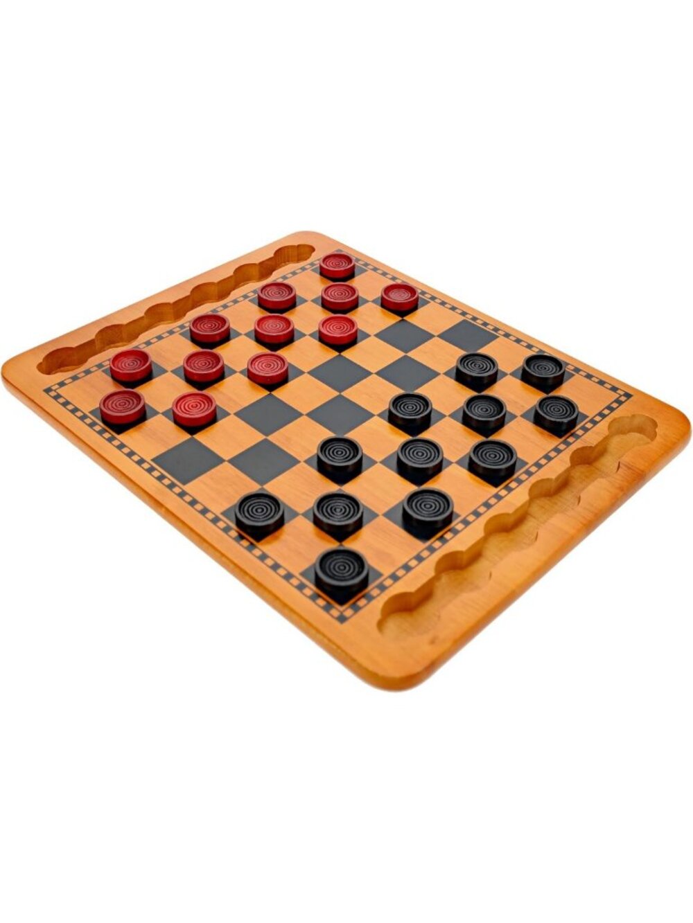 Vintage Solid Wood Checkers Board Game Set – 14.5-Inch with Inset Grooves & 24